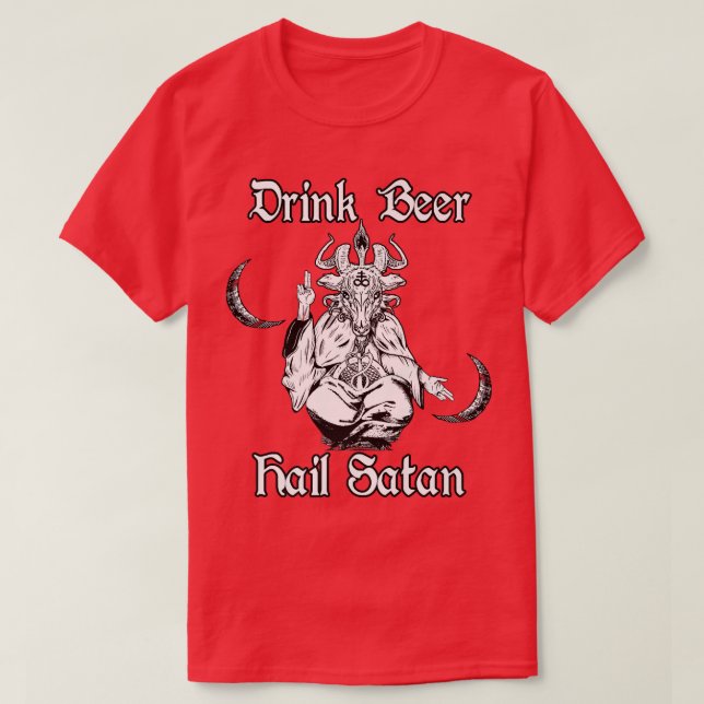 Occult Satanic Goth Horror Baphomet Drink Beer Hai T-Shirt (Design Front)