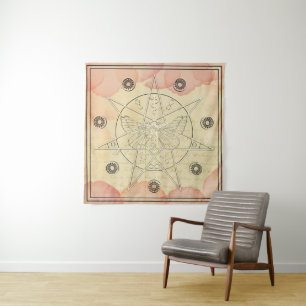 Occult Secrets Pink Roses Witches Sigil Tapestry