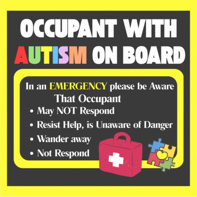 Occupant with Autism on Board Sticker Car Decal (Front)