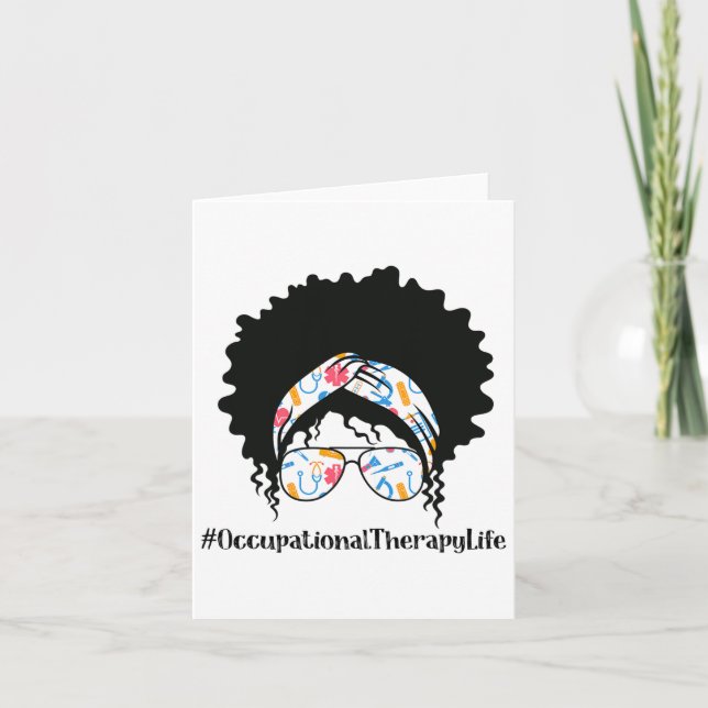 Occupational Therapy Black Afro Messy Bun African  Card (Front)