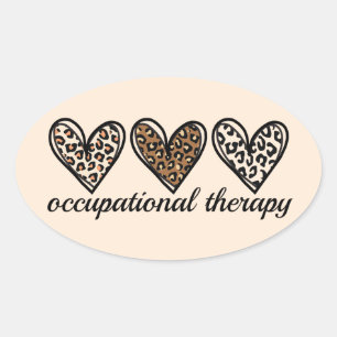 Occupational Therapy Cheetach Print Heart Oval Sticker
