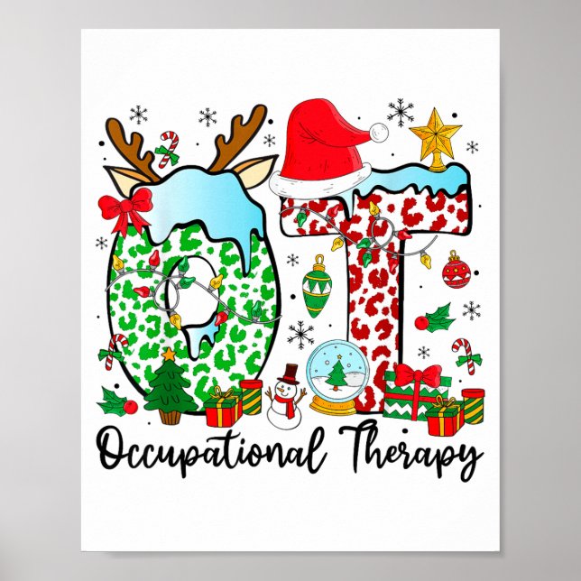 Occupational Therapy Christmas Lights Santa Hat Ot Poster (Front)