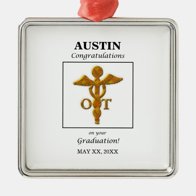 Occupational Therapy Graduation Antique Gold Look Metal Ornament (Front)