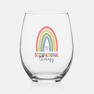 Occupational Therapy OT Therapist Rainbow Stemless Wine Glass