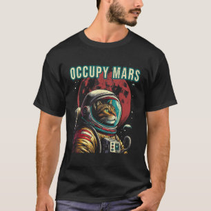Occupy Mars Funny Cat Astronaut Retro  T-Shirt
