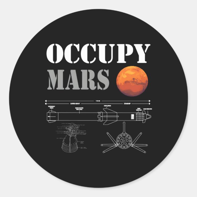 Occupy Mars Starship Rocket Classic Round Sticker (Front)