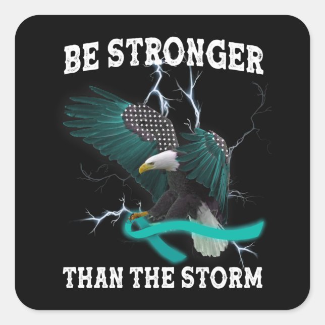 OCD And PTSD Eagle Teal Ribbon Awareness Themed T- Square Sticker (Front)