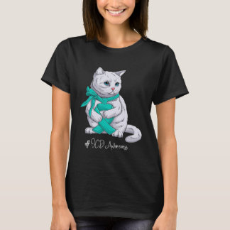 OCD Awareness Month Teal Ribbon Cat T-Shirt