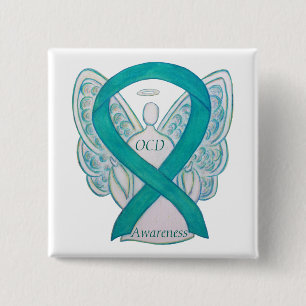 OCD Awareness Ribbon Teal Guardian Angel Art Pins