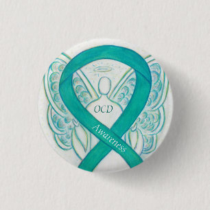 OCD Awareness Ribbon Teal Guardian Angel Art Pins