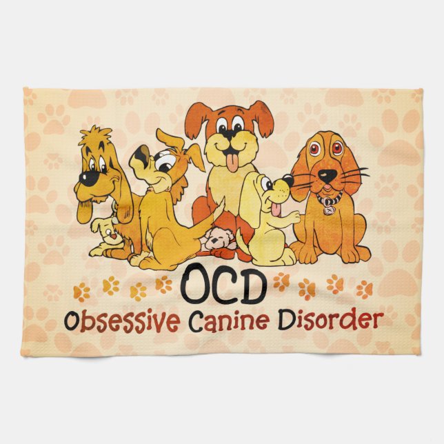 OCD Obsessive Canine Disorder Orange Tea Towel (Horizontal)