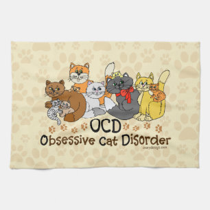 OCD Obsessive Cat Disorder Tea Towel