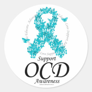 OCD Ribbon Of Butterflies Classic Round Sticker