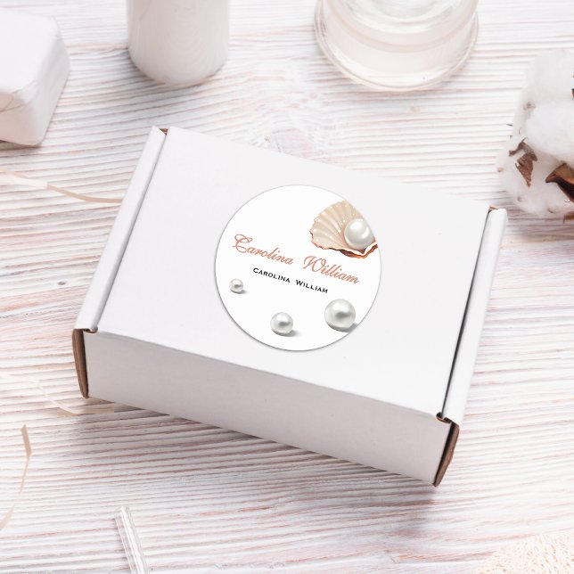 Ocean a little pearl under the sea baby shower classic round sticker (Creator Uploaded)