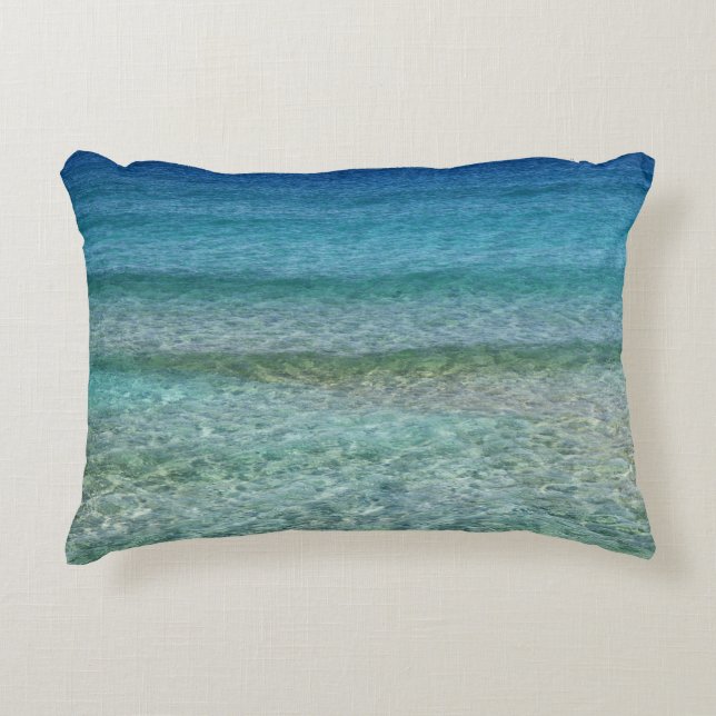 Ocean Abstract Aqua Blue Accent Pillow 16" x 12" (Front)