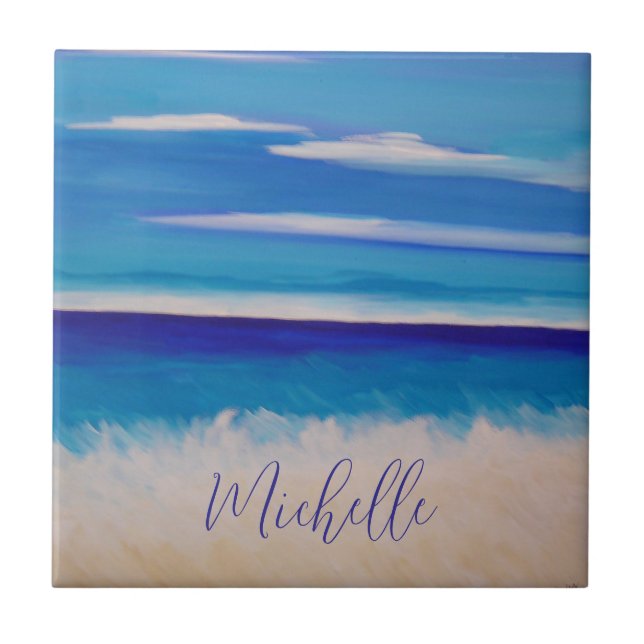 Ocean Abstract Beach Personalised Ceramic Tile (Front)