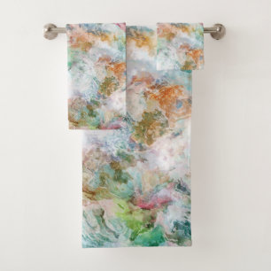 Ocean Abstract Watercolor Grunge Pattern  Bath Towel Set