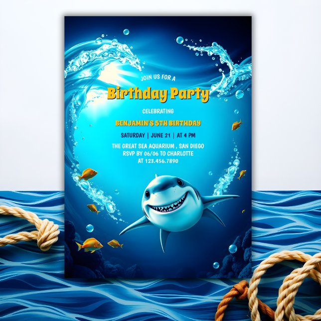 Ocean Adventure For Kids Shark Birthday Invitation (Ocean Adventure For Kids Fun Shark Birthday Invitation)