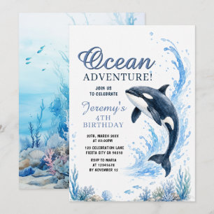 Ocean Adventure Killer Whale Ocean Sea Birthday Invitation