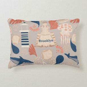 Ocean Adventure -Whales,Jellyfish & Lighthouse Fun Decorative Cushion