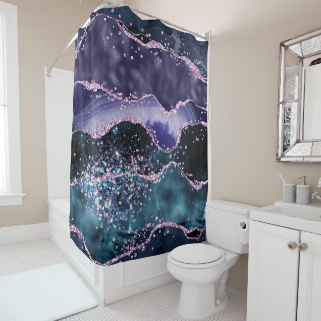 *~* Ocean Agate Celestial  GLITTER AP8  Shower Curtain (In Situ)