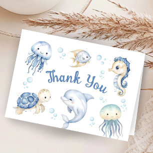 Ocean Ahoy Baby Shower Boy Folded Thank You Card