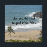 Ocean and Beach Wedding Date Magnet<br><div class="desc">Beautiful setting in Kauai,  Hawaii of the ocean and sandy beach with a palm tree and rolling waves.   Add names or other information as desired.</div>