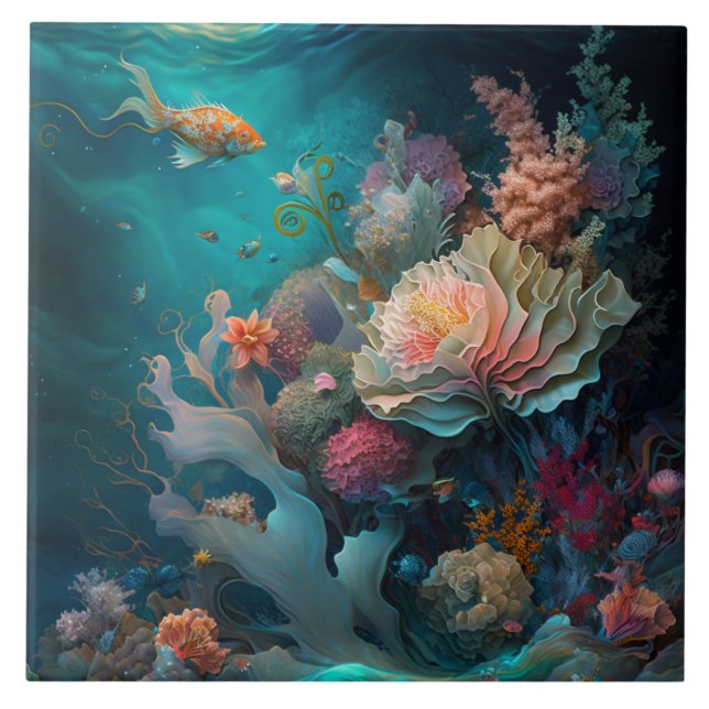 Ocean and marine life ceramic tile (Front)