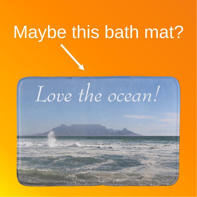 Ocean and Mountain Seascape Blue Photo  Bath Mat (Front with Background)