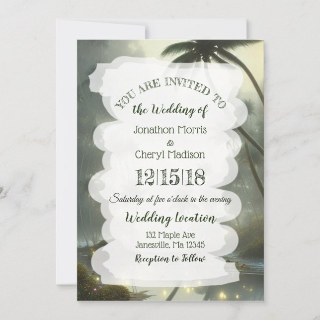 Ocean and Palm Trees Wedding Invitation (Front)