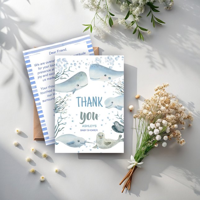 Ocean and sea baby shower sea marine nautical thank you card (Ocean and sea sea marine nautical baby shower thank you cards cute whales seal sea creatures)