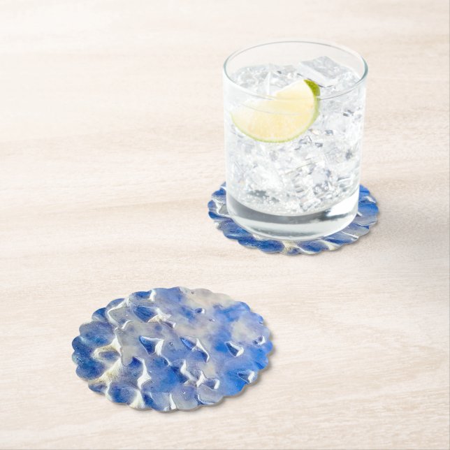 Ocean and sky blue reflections paper coaster (Insitu)
