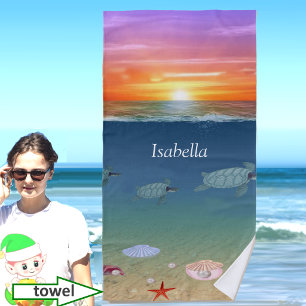 Ocean and Turtles personalised Beach Towel