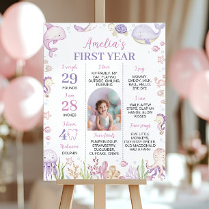 Ocean Animal Girl Under the Sea Birthday Milestone Poster