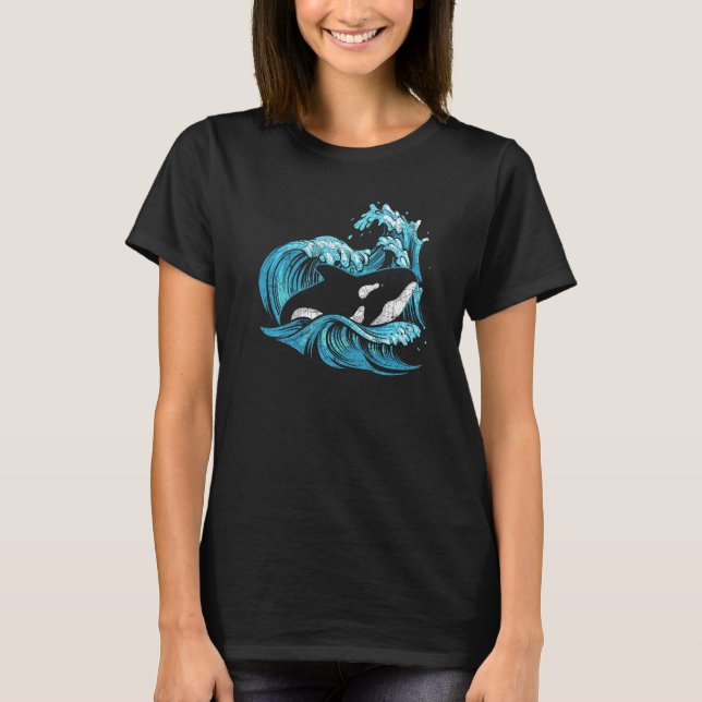 Ocean Animal Killer Whale  Waves Orca T-Shirt (Front)