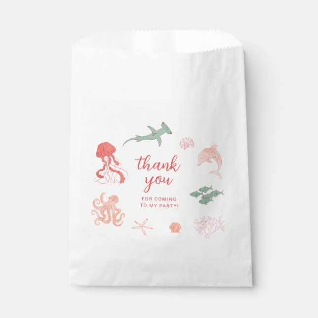 Ocean Animal Pink Birthday Party Favour Bag (Front)