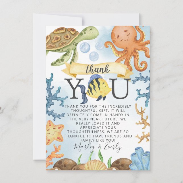 Ocean Animal Under the Sea Thank You Card Note (Front)