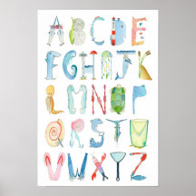 Ocean Animals Alphabet Poster - 13 x 19 inches