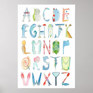 Ocean Animals Alphabet Poster - 13 x 19 inches