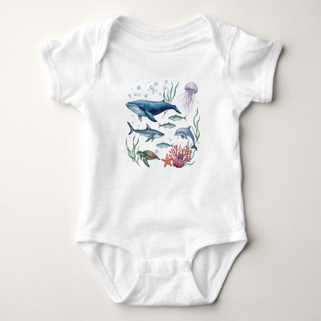 Ocean Animals Baby, Summer Sea Life Baby  Baby Bodysuit (Front)