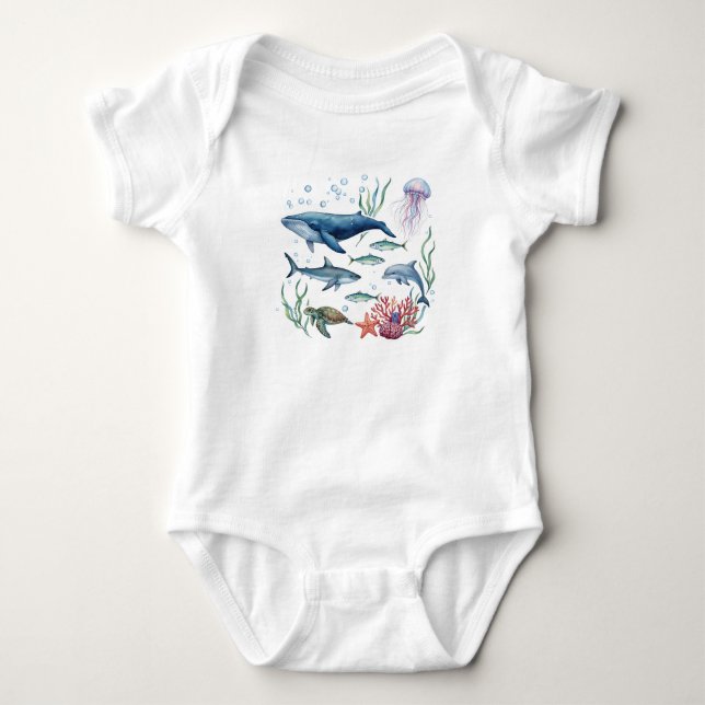 Ocean Animals Baby, Summer Sea Life Baby  Bodysuit (Front)