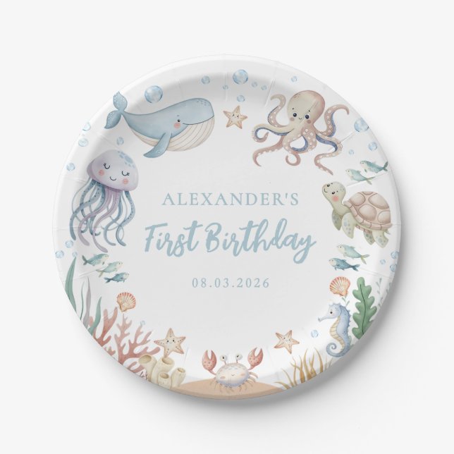 Ocean Animals Birthday Paper Plate (Front)