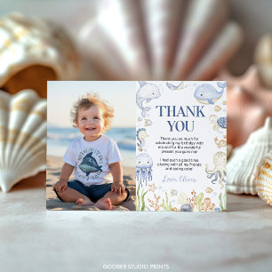 Ocean Animals Blue Under the Sea Birthday Photo Thank You Card