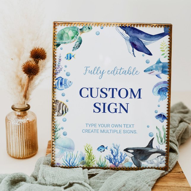 Ocean Animals Boy Birthday Custom Table Sign (Creator Uploaded)