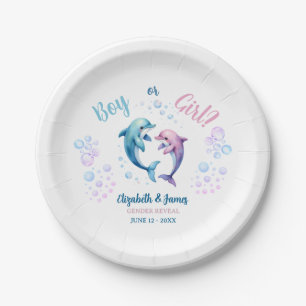 Ocean animals Boy or Girl Gender Reveal Party Paper Plate