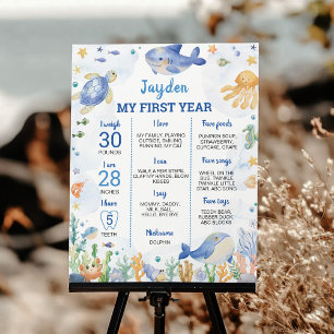 Ocean Animals Boy Under the Sea Birthday Milestone Poster