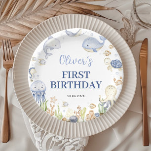 Ocean Animals Boy Under the Sea Kids Birthday Paper Plate