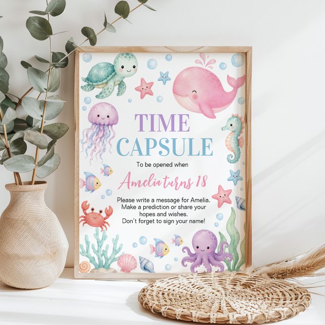 Ocean Animals Cute Birthday Time Capsule Sign (Creator Uploaded)