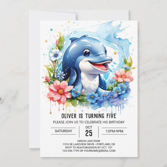 Ocean Animals Fantasy Dolphin Birthday Invitation (Front)
