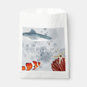 Ocean Animals Fish Shells Party Blue Thank You Favour Bag